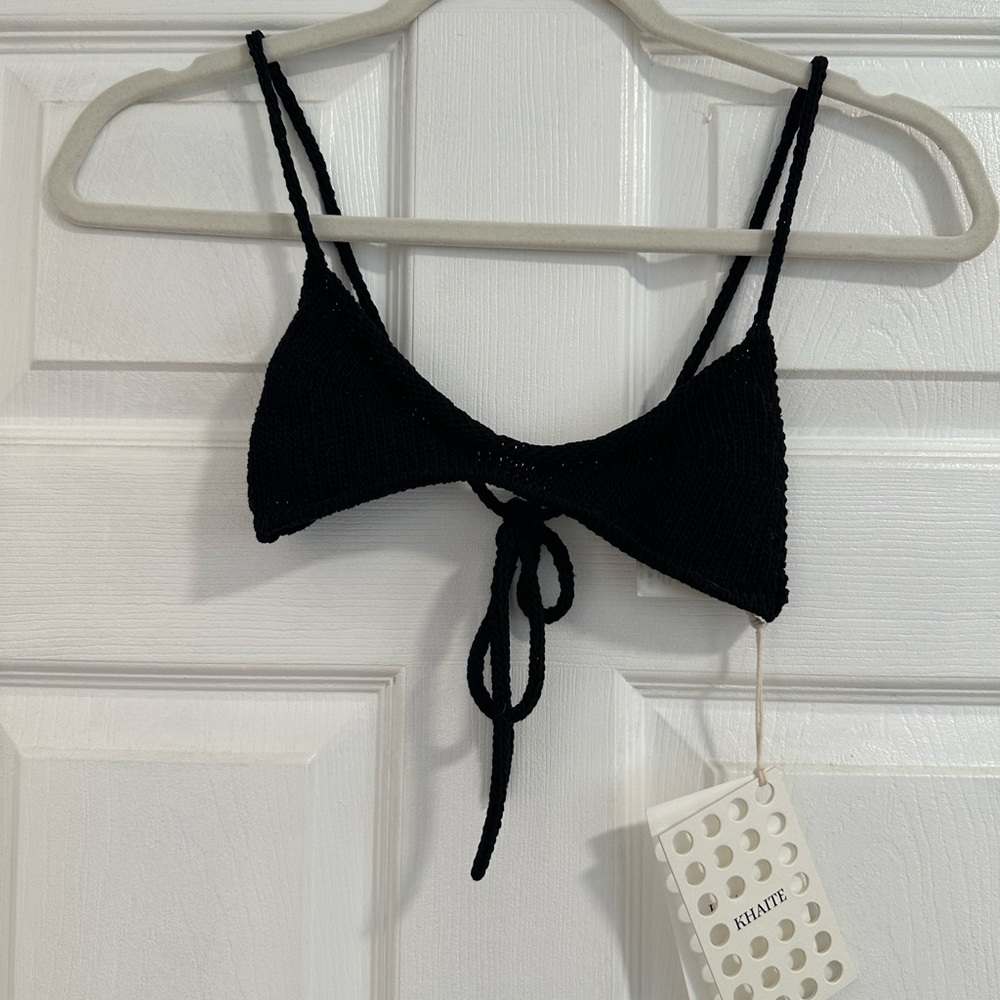 KHAITE Black Tie Front Camisole Crop Top